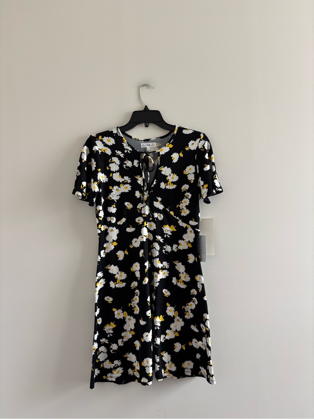 Love Nickie Lew Dress Floral Black Yellow Keyhole Women M NWT 90s Retro Boho